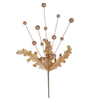VCO Pack of 12 Decorative Autumn Copper Sparkle Holly Leaf Berry 