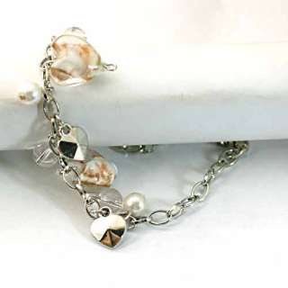   Lampwork Glass Bead Pearl Heart Bracelet Fashion Jewelry Hot  