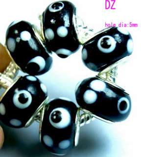 P1097 6pc Black Cat Eye glass Murano beads Fit Bracelet  