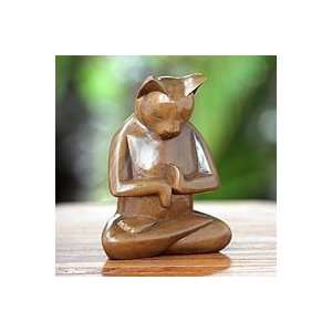  NOVICA Wood sculpture, Full Lotus Cat
