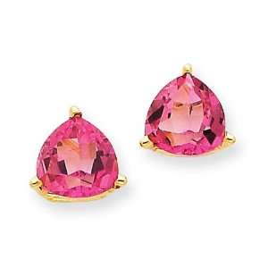  Pink Topaz Trillion Earrings in 14k Yellow Gold Jewelry