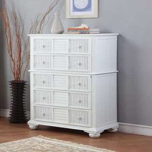   RATTAN Ships Wheel Five Drawer Chest in White Finish 
