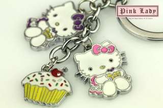   Cute Happy Birthday to Hello Kitty & Cupcake Charms Keychain  