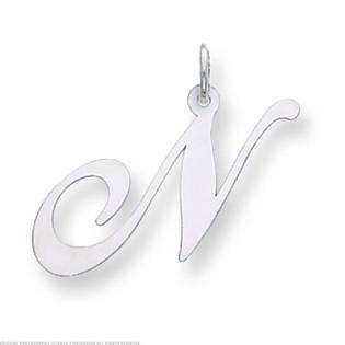 Fancy Cursive Letter N Charm 14k White Gold  FindingKing Jewelry 