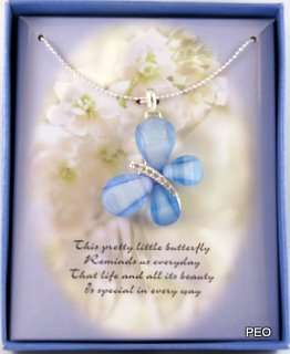 Butterfly Necklace Pendant Blue New in Box with Chain  