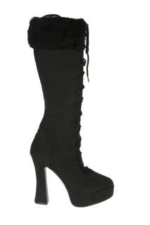 PLEASER ELECTRA 2036 *5 Chunky Heel Lace Up PF Knee BT W/Fur Coll 