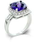 White Gold Rhodium Bonded Amethyst Fashion Ring Accented with Clear CZ 