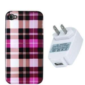 TM) Brand   Pink Checkered Design Crystal Hard Skin Case Cover + Home 