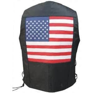  Mens USA Flag Leather Motorcycle Vest w/ Side Laces 
