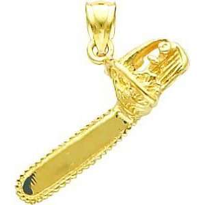  14K Gold 3D Chainsaw Charm Jewelry