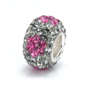 Bella Fascini Gray & Raspberry Pink Flowers Swarovski Crystal Element 
