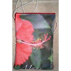   Hip Handbag Red with Hibiscus Photo Fabric Trim