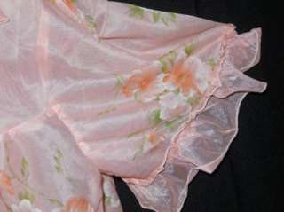 STUNNING GLOSSY SILKY PEACH FLORAL 2 PIECE NIGHTGOWN SET M L  
