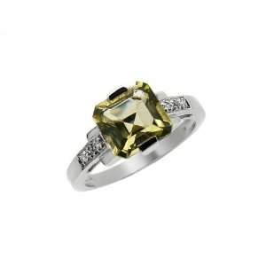  9ct White Gold Oro Verde Quartz & Diamond Ring Size 6.5 