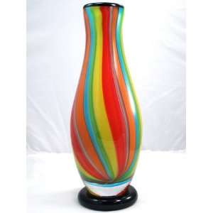  Murano Design Mouth Blown Powdered Rainbow Striped Vase X 