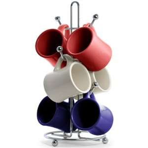  6 Multicolor Coffee Mugs and Mug Tree: Kitchen & Dining