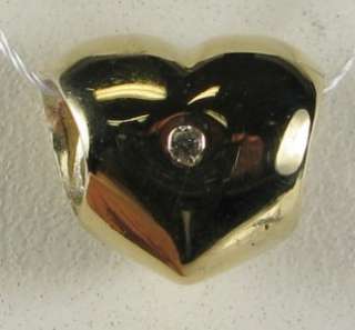 Authentic Pandora 14K Gold Diamond Heart Charm Bead 3g Genuine Retail 