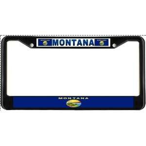  Montana Mt State Flag Black License Plate Frame Metal 