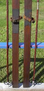 VINTAGE Wooden Skis 77 Long + Bamboo Poles ANTIQUE  