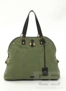   Saint Laurent Sage Green Canvas & Brown Leather Oversized Muse Handbag