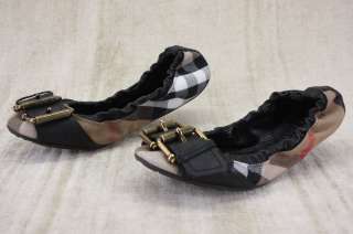 New Burberry Nova Check Buckle Ballet flats Shoes size 8.5 38.5 Black 