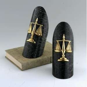  Marble Scales of Justice Legal Bookend Pair with Brass 