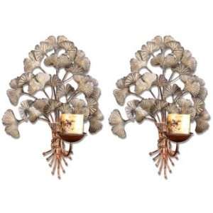 New Introductions Metal Wall Art Lotus Leaves, Wall Sconces, Set/2 
