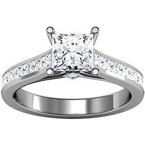 PRINCESS CUT SOLITAIRE ENGAGEMENT RING W/ PRINCESS ACCENTS SOLID 14K 