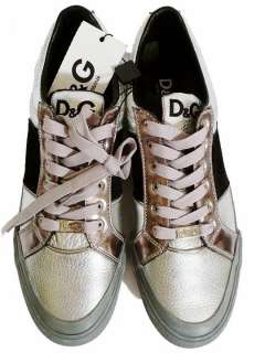   Gabbana D&G Silver Leather Sneaker Tennis Shoes EU 44.5 US 11.5  