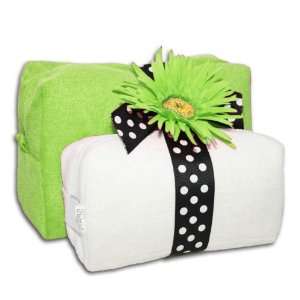  Monogrammed Cosmetic Bags Set   Lime Green & White: Beauty