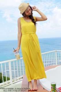   Bare Backless Casual Maxi Long beach Dress yellow cotton QZ27  