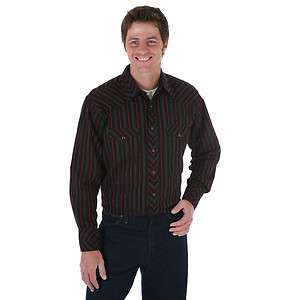 WRANGLER Mens DOBBY STRIPE Shirt   XL   Black Red Gray Long Sleeve 