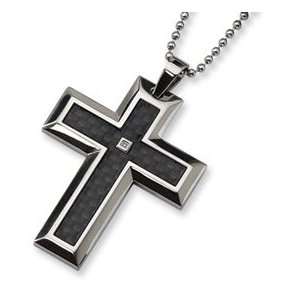   Steel Carbon Fiber Diamond Accent Cross Necklace SRN122 24: Jewelry