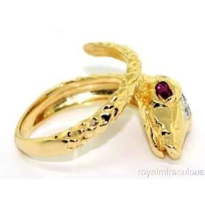  Ruby & Diamond Snake Ring 14K Yellow Gold Jewelry
