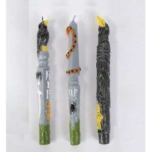   Grave Marker Taper Candles, Set of 3 Raven, Snake, Tombstone Home