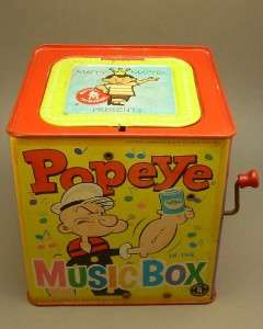 Vintage Mattel Popeye Jack in the Box Tin Toy with Pipe  