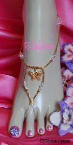 Barefoot Sandals GoldP Filigree Butterfly Crystals FJ 9  