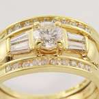   Gold Brilliant White Diamond Engagement Ring Wedding Band Set  