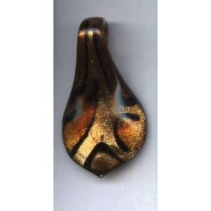   Glass Lampwork Pendant  Orange,Black and Gold Leaf Design (3.5cmx6cm