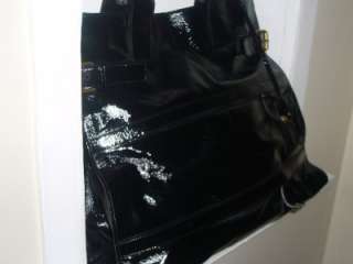 YSL YVES SAINT LAURENT Black Patent Leather Rive Gauche Shopper Tote 