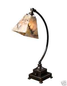 Ivory Marble Shade DESK READING LAMP Bronze Metal Base  