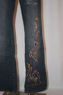 APOLLO DESIGNERS SEQUINED EMBROIDERED POCKETS BOOT CUT JEANS WOMEN SZ 
