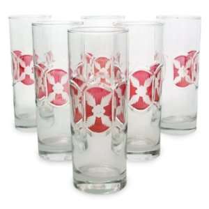  Glasses, Red Stained Glass (set of 6)