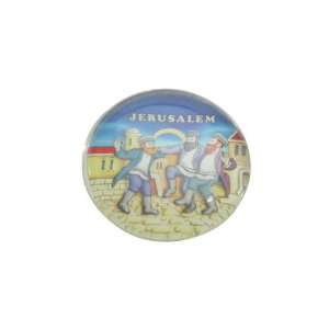  5 Centimeter Glass Magnet with Three Hasids Dancing