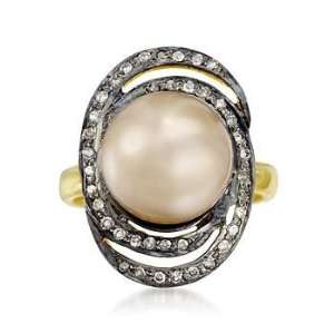 11.5mm Champagne South Sea Pearl, .45ct t.w. Diamond Ring In Two Tone