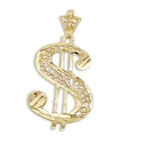   Dollar Money Sign Pendant 14k Yellow Gold Charm: Jewel Roses: Jewelry