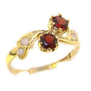 9K Yellow Gold Womens Garnet & Opal English Made Victorian Style Ring 