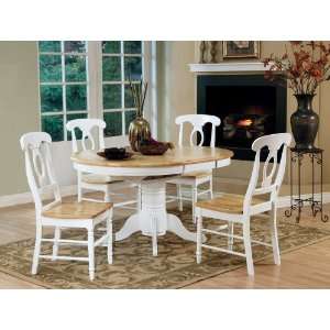 5pc White and Natural Maple Oval Dining Table Set 