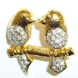  Jewelry Pin   Goldplated & Crystal Lovebirds Pin Jewelry