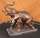 Signed Moigniez Male African Elephant W Trunk Up Bronze Marble 